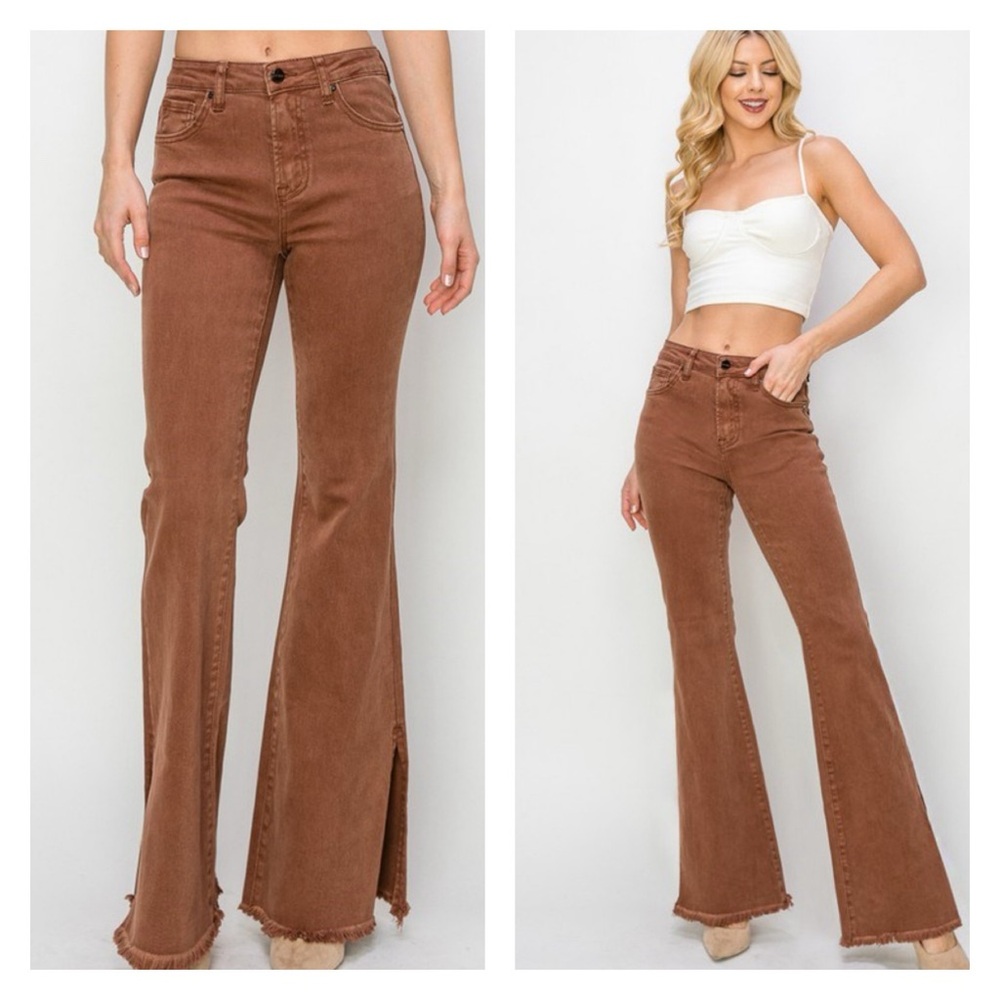 Risen High Rise Split Flare Jeans 5433 - Espresso Brown Wash